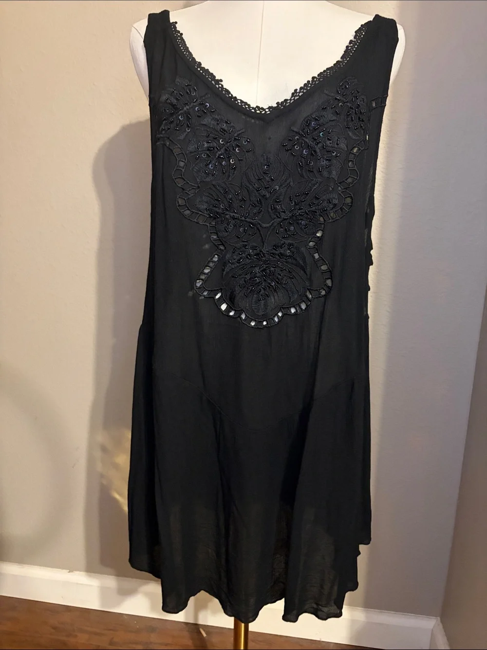 Free People Intimately Collection black beaded sequin mini dress